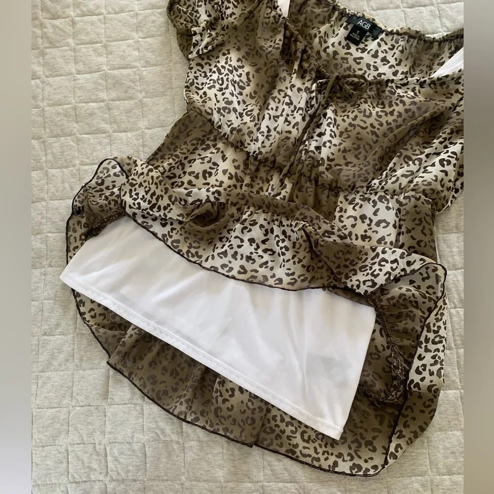 Vintage Y2K AGB cheetah babydoll puff sleeve tie back blouse built in tank top - Picture 6 of 6